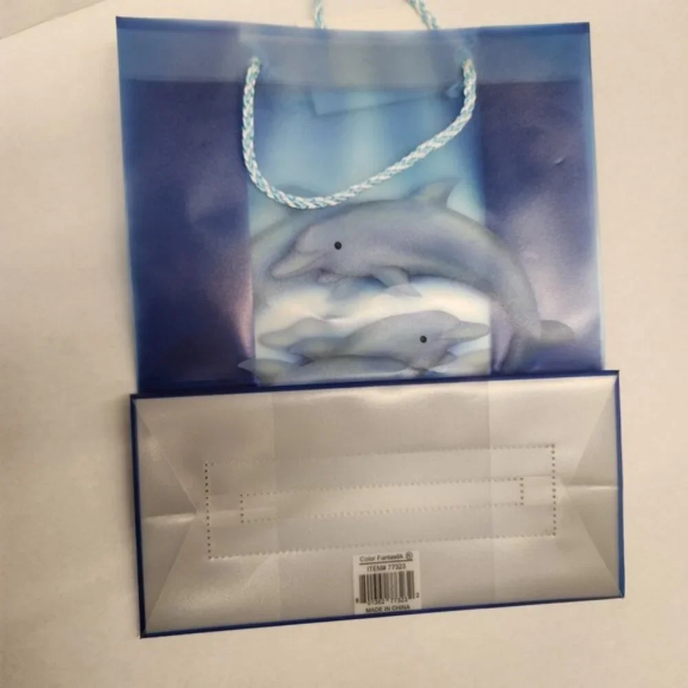 Vintage‎ y2k Color Fantasies Dolphin Gift Bag with Tag Blue Beach Sea Ocean